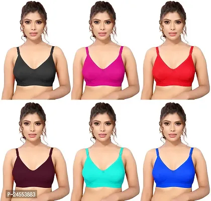 Stylish Multicoloured Cotton Blend Solid Bras For Women Pack Of 6-thumb0