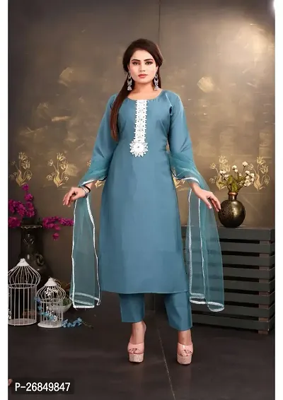 Stylish Women Cotton Silk Kurta, Bottom and Dupatta Set