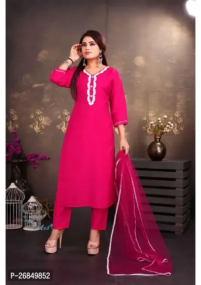 Stylish Women Cotton Silk Kurta, Bottom and Dupatta Set-thumb0