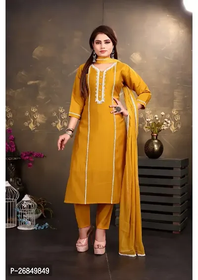 Stylish Women Cotton Silk Kurta, Bottom and Dupatta Set