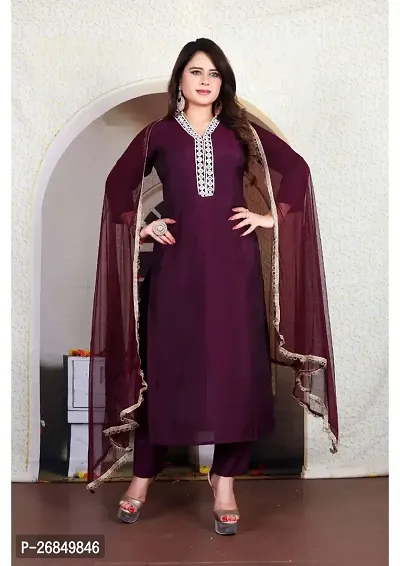 Stylish Women Cotton Silk Kurta, Bottom and Dupatta Set