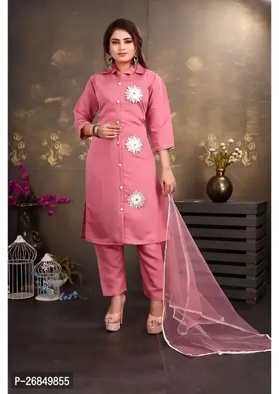 Stylish Women Cotton Silk Kurta, Bottom and Dupatta Set