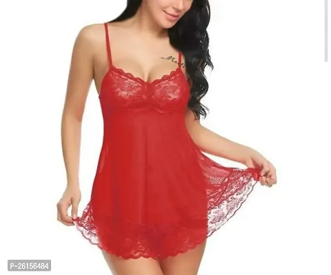 Elegant Red Net Lace Baby Dolls For Women-thumb0