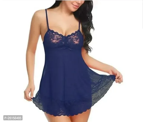 Elegant Navy Blue Net Lace Baby Dolls For Women-thumb0