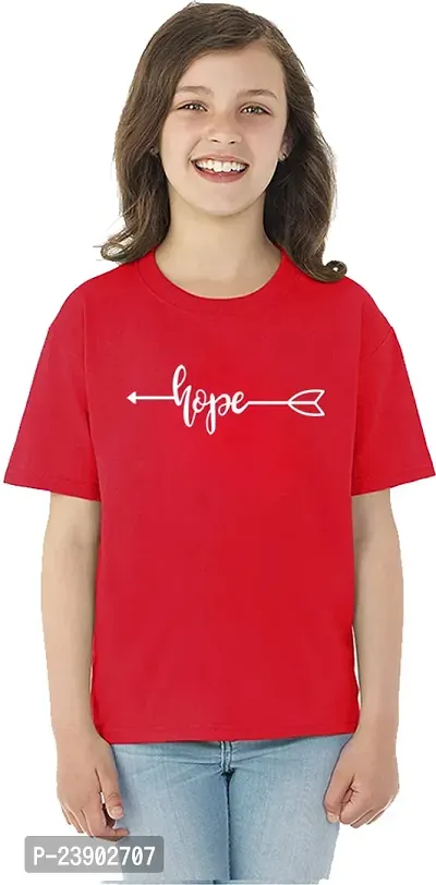 Stylish Red Cotton Blend Tees  For Girls-thumb0