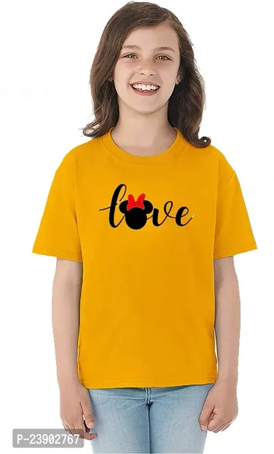 Stylish Yellow Cotton Blend Tees  For Girls-thumb0
