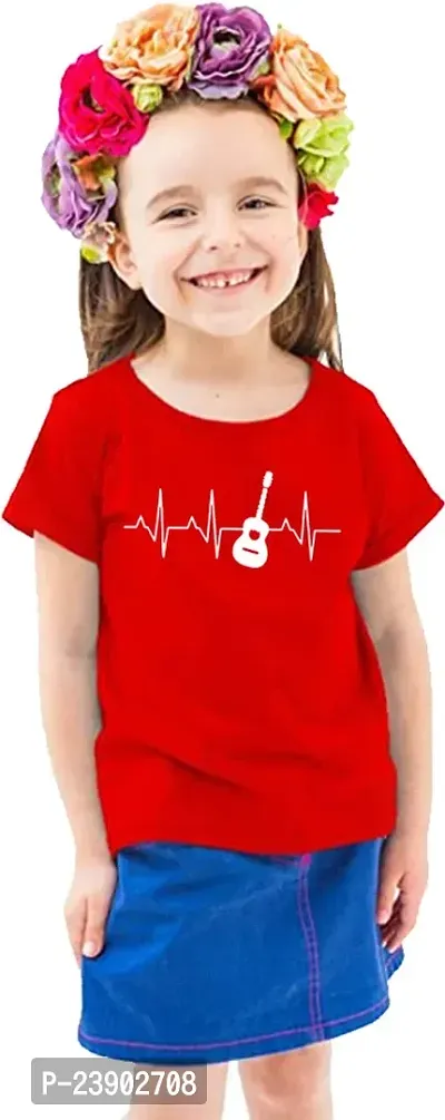 Stylish Red Cotton Blend Tees  For Girls-thumb0