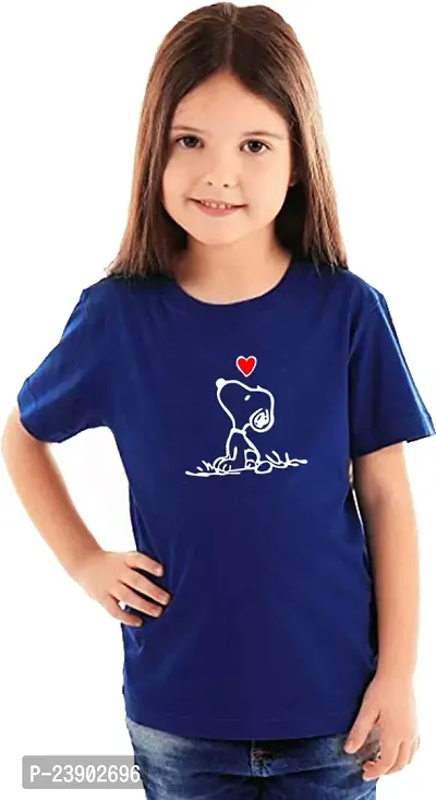 Stylish Blue Cotton Blend Tees  For Girls