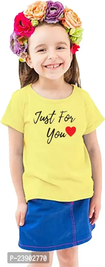 Stylish Yellow Cotton Blend Tees  For Girls-thumb0