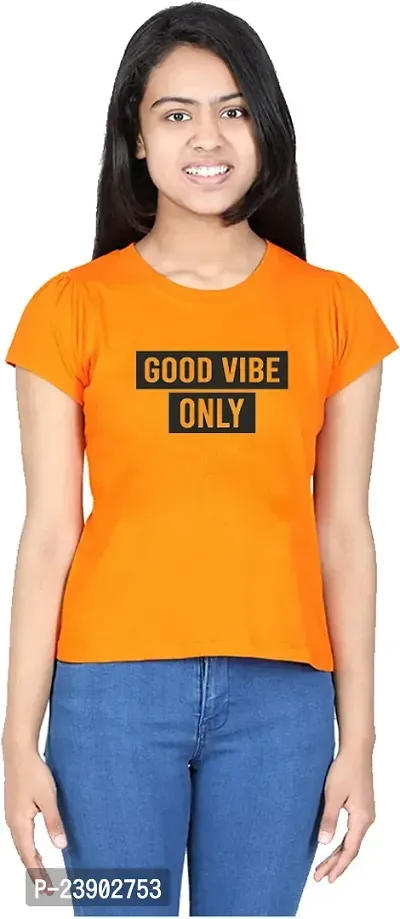 Stylish Yellow Cotton Blend Tees  For Girls-thumb0