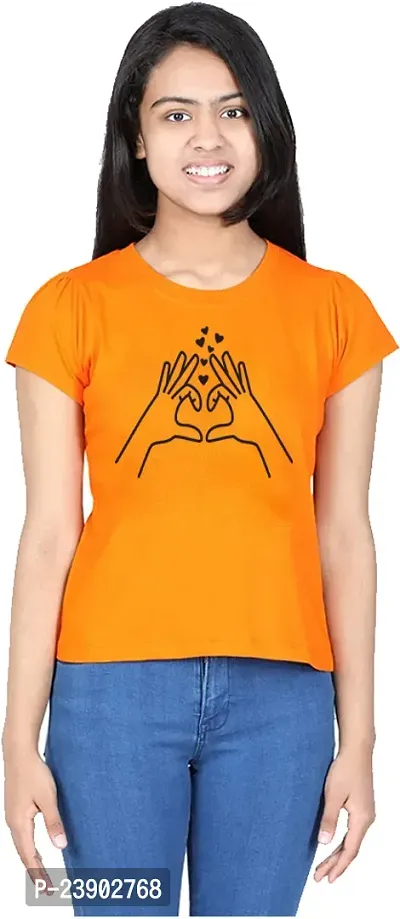 Stylish Yellow Cotton Blend Tees  For Girls