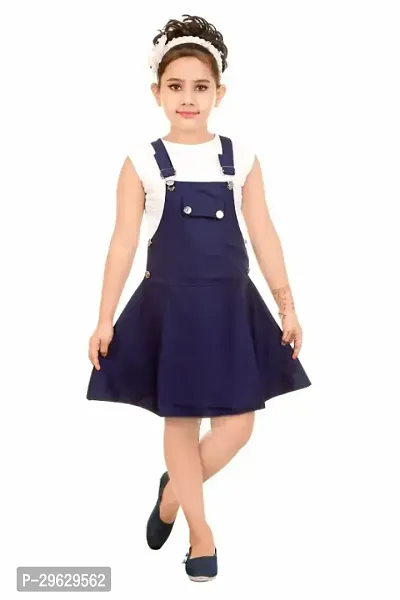 Stylish Navy Blue Cotton Blend Dresses For Girls-thumb0