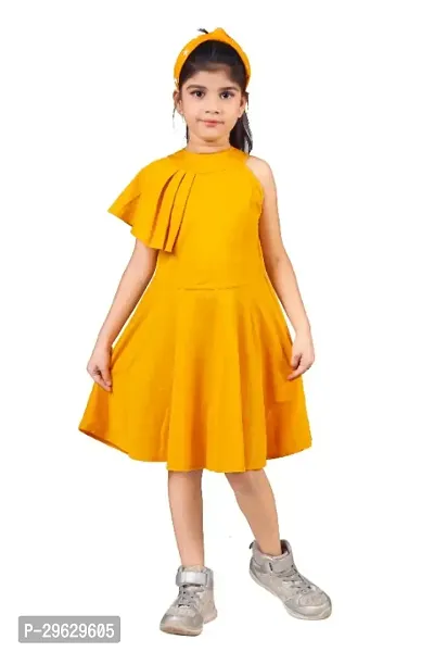 Stylish Yellow Crepe Dresses For Girls-thumb0