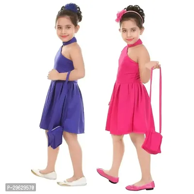 Stylish Multicoloured Cotton Blend Dresses For Girls Pack Of 2