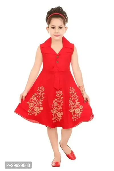 Stylish Red Cotton Blend Dresses For Girls