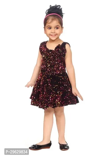 Stylish Brown Cotton Blend Embellished Frocks For Girl-thumb2