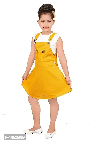 SMARTBAZAR Dungaree for Girls Party Solid Cotton Rayon Blend??(Yellow, Pack of 1)-thumb2