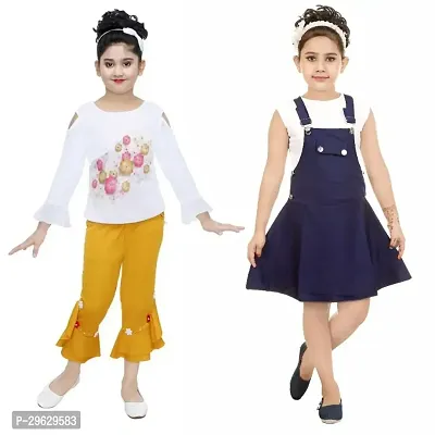 Stylish Multicoloured Cotton Blend Dresses For Girls Pack Of 2