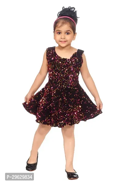 Stylish Brown Cotton Blend Embellished Frocks For Girl