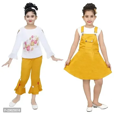 Stylish Yellow Cotton Blend Dresses For Girls Pack Of 2-thumb0