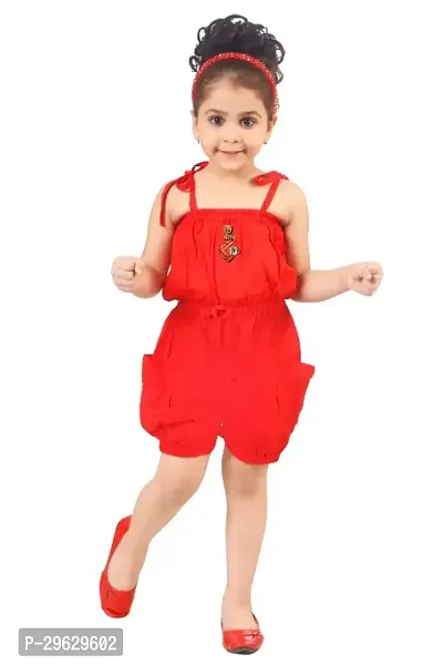 Stylish Red Cotton Blend Dresses For Girls