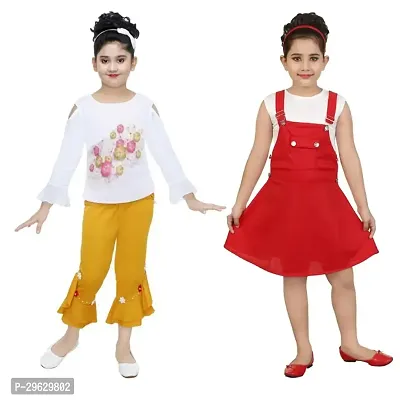 Stylish Multicoloured Cotton Blend Dresses For Girls Pack Of 2