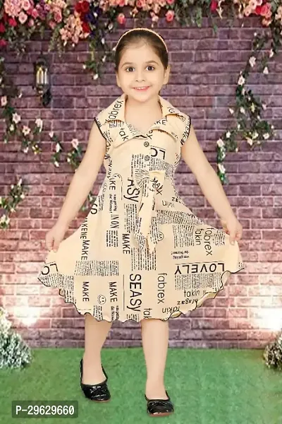 Stylish Beige Cotton Blend Dresses For Girls-thumb0