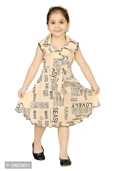 Stylish Beige Cotton Blend Dresses For Girls-thumb0