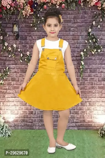 Stylish Yellow Cotton Blend Dresses For Girls