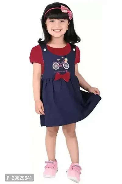 Stylish Navy Blue Cotton Blend Dresses For Girls-thumb0