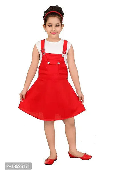 SMARTBAZAR Dungaree for Girls Party Solid Cotton Rayon Blend??(Red, Pack of 1)-thumb2