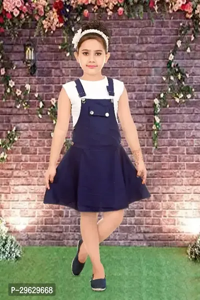 Stylish Navy Blue Cotton Blend Dresses For Girls-thumb0