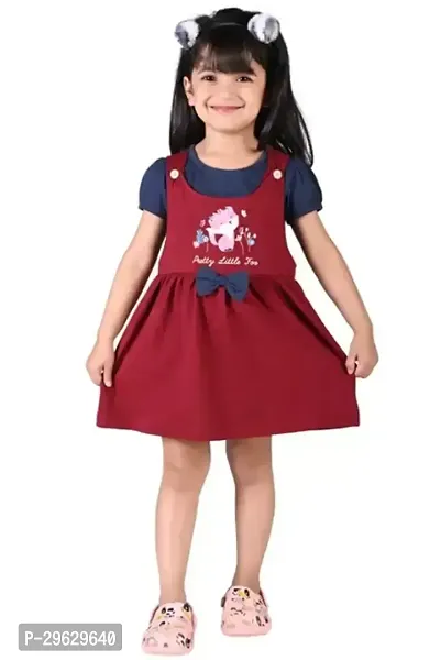 Stylish Maroon Cotton Blend Dresses For Girls-thumb0