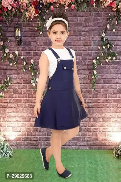 Stylish Navy Blue Cotton Blend Dresses For Girls-thumb3