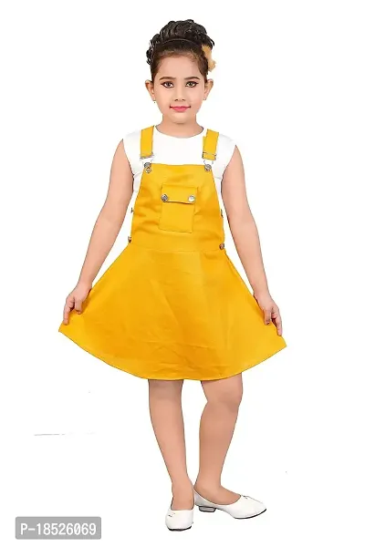 SMARTBAZAR Dungaree for Girls Party Solid Cotton Rayon Blend??(Yellow, Pack of 1)-thumb2