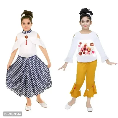 Stylish Multicoloured Cotton Blend Dresses For Girls Pack Of 2-thumb0