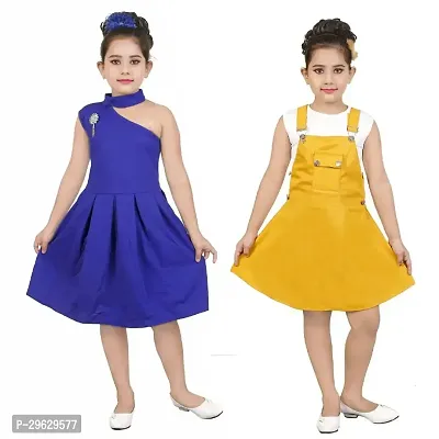 Stylish Multicoloured Cotton Blend Dresses For Girls Pack Of 2-thumb0