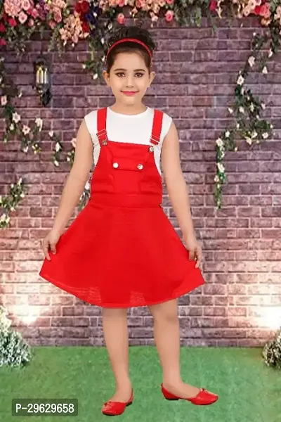 Stylish Red Cotton Blend Dresses For Girls