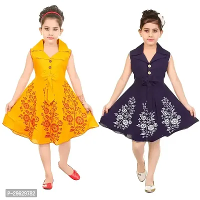 Stylish Multicoloured Cotton Blend Dresses For Girls Pack Of 2-thumb0