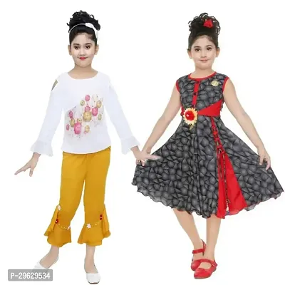 Stylish Multicoloured Cotton Blend Dresses For Girls Pack Of 2-thumb0