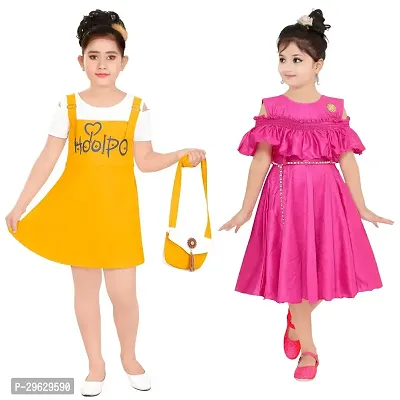 Stylish Multicoloured Cotton Blend Dresses For Girls Pack Of 2