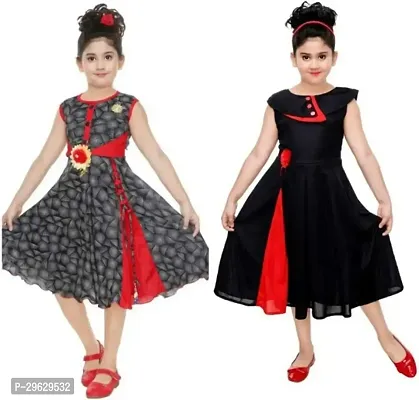 Stylish Multicoloured Cotton Blend Dresses For Girls Pack Of 2-thumb0