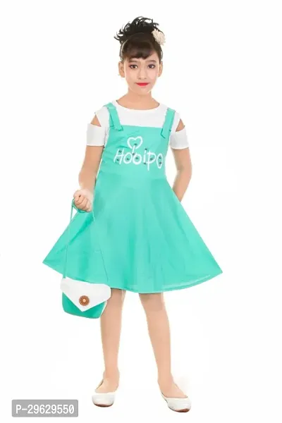 Stylish Turquoise Cotton Blend Dresses For Girls