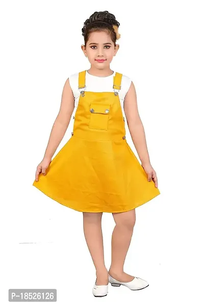 SMARTBAZAR Dungaree for Girls Party Solid Cotton Rayon Blend??(Yellow, Pack of 1)-thumb3