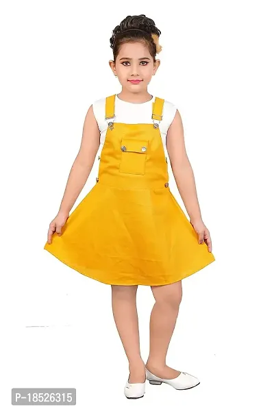 SMARTBAZAR Dungaree for Girls Party Solid Cotton Rayon Blend??(Yellow, Pack of 1)
