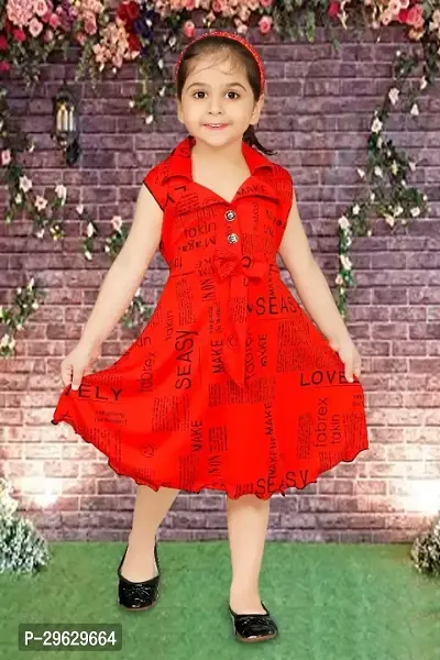 Stylish Red Cotton Blend Dresses For Girls-thumb0