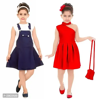 Stylish Multicoloured Cotton Blend Dresses For Girls Pack Of 2-thumb0