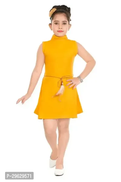 Stylish Yellow Cotton Blend Dresses For Girls-thumb0