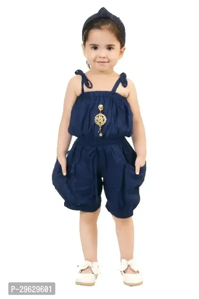 Stylish Navy Blue Cotton Blend Dresses For Girls-thumb0