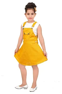 SMARTBAZAR Dungaree for Girls Party Solid Cotton Rayon Blend??(Yellow, Pack of 1)-thumb1